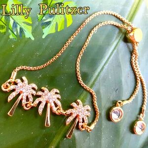 Lilly Pulitzer NWT Sparkling PALM TREE BRACELET ⭐️GOLD CHAIN /CRYSTAL-Adjustable